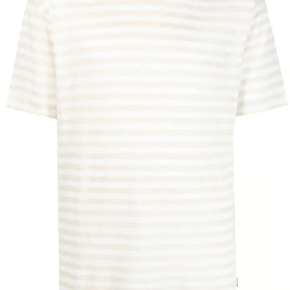 Hugo Boss Tiburt Stripe Linen T-shirt 100% Linen, Open White Size M - Picture 4 of 11